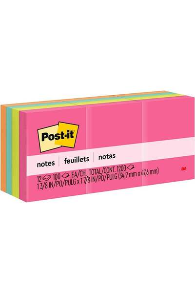 Generic Post-it Notes Neon Colors 653AN, 1.5 x 2 in, 12 Pads/Pack - Assorted ...