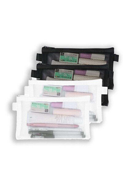 Generic Clear Mesh Zipper Pencil Case Set - 4 Piece Exam Stationery Organizer...