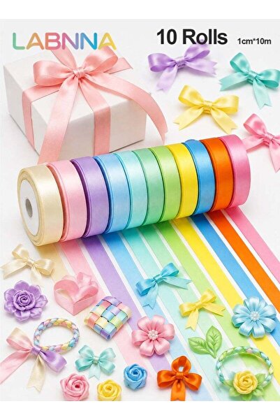 Generic 1cm Satin Ribbon Set 100m,10 Rolls Macarons Double Face Ribbon for Gi...