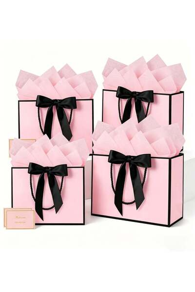 Generic 4PCS Pink Large Gift Bags, Paper Bags with Ribbon, Greeting Cards and...