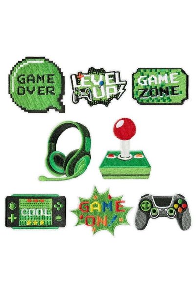 Generic 8 Pcs Video Game Embroidery Patches Green Pixelated Gaming Sew Iron o...