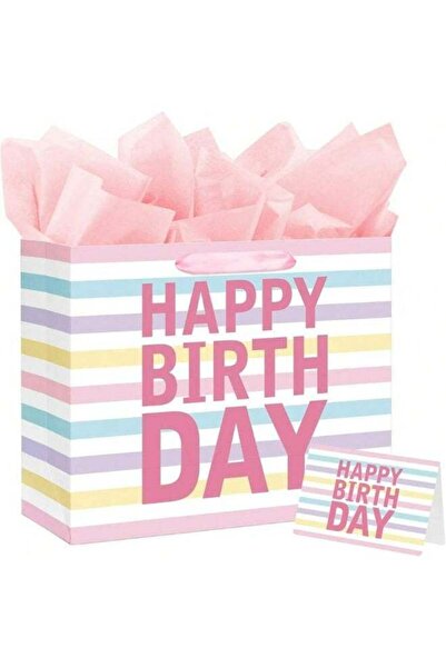 Generic Happy Birthday Gift Bag, 13 Inch Pink Balloon Letter Design, And Stur...