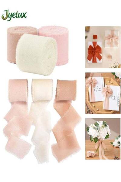 Generic 3 Rolls Chiffon Ribbon 4cm x 15m Handmade Fringe Silk Chiffon Fabric ...