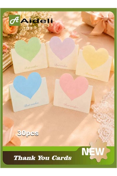 Generic 30PCS Foldable Heart Greeting Cards, 5 Designs x 6 Cards, Morandi Col...