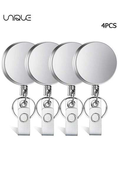 Generic 4 Pieces Retractable Badge Holder - Metal Keychain ID Badge Holder Re...