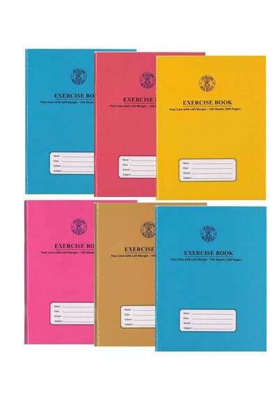 Generic 6-Piece A5 Size Four Line Exercise Notebook 200 Pages Assorted Covers