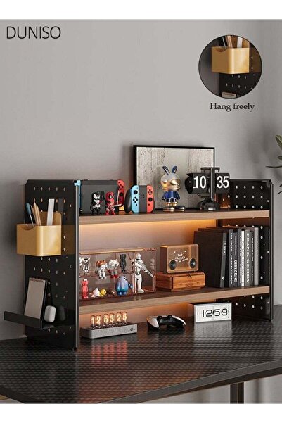 Generic 3-Tier Desktop Organizer Shelf, Tabletop Bookshelf with Pegboard Side...