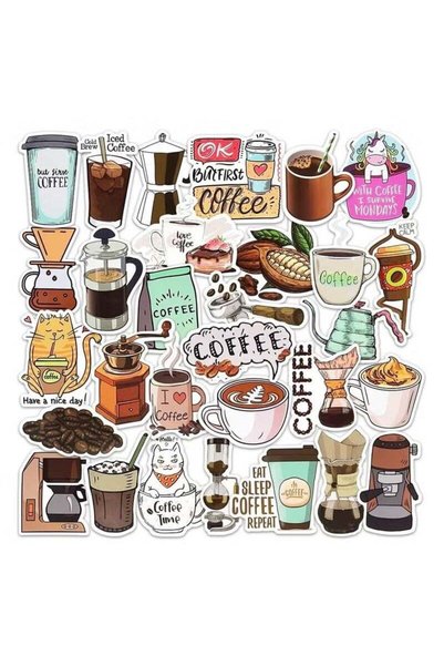 Generic 50 Pieces Coffee Stickers, Vinyl Coffee Water Bottle Sticker Pack for...