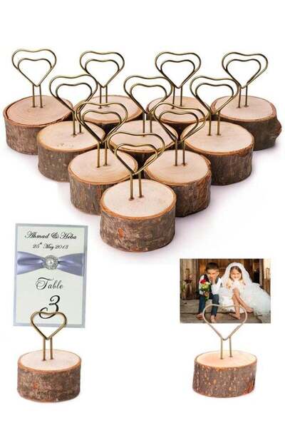 Generic 10Pcs Place Card Holders, Rustic Wooden Name Numbers Holder Wedding T...