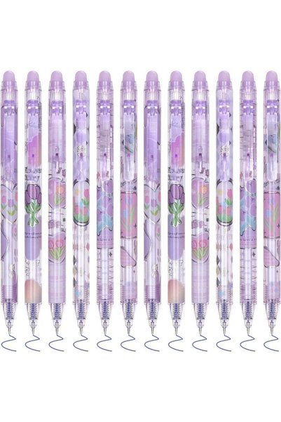 Generic 12 Pcs Cute Erasable Gel Pens, Blue Ink Pen with Eraser, 0.5mm Fine P...
