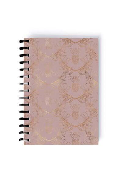 Generic Spiral A5 Notebook Leaves Motif Beige and Brown Aesthetics
