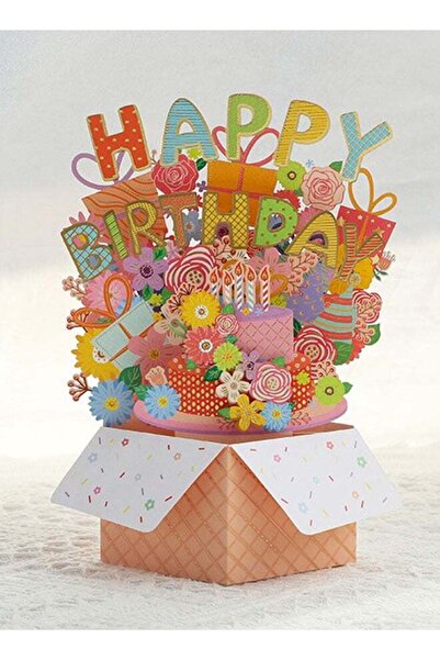Generic 3D Box Colorful Greeting Card with Envelope Happy Birthday Card Pop U...