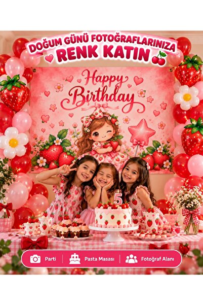 Bkmc Strawberry Shortcake Themed Birthday Banner Happy Birthday Banner Party ...