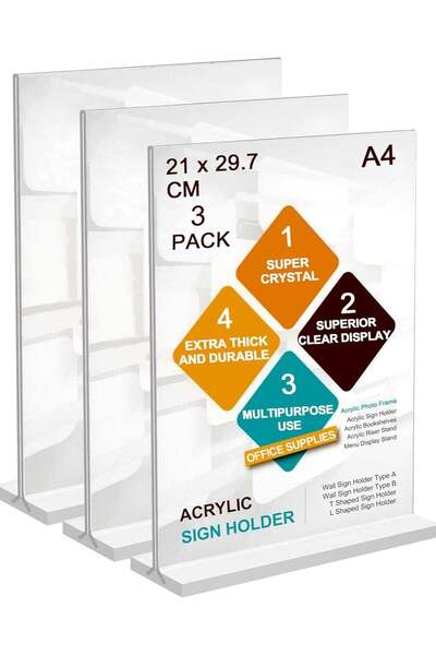Generic 3packs A4 Menu Holders,Double Side Display,Acrylic Sign Holder,Clear ...