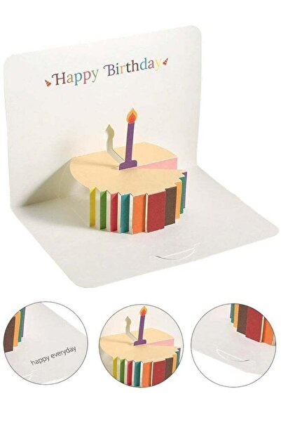 Generic Birthday Greeting Card 3D Cake Pattern 1 Card with Envelope Pre-Print...