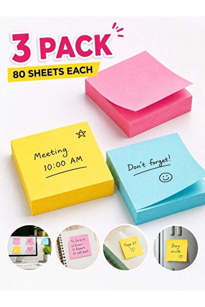 Generic 3 Pads Sticky Notes, Self-Sticky Note Pads Multi Colors, Bright Color...