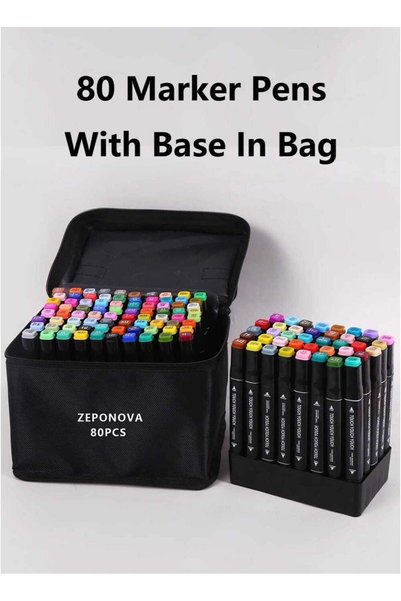 Generic 80-Piece Graphic Marker Pen, Dual Pen Tip Drawing Markers Pen with bag