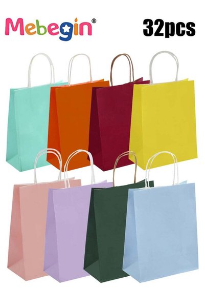 Generic 32 Pcs Kraft Gift Bags with Handles, 8 Pure Colors Paper Bags, 4PCS o...