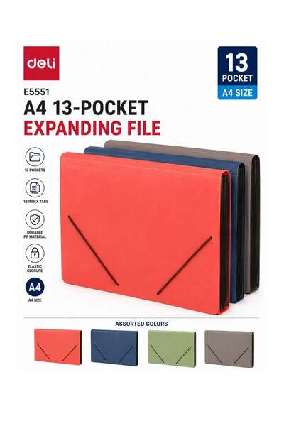 Generic 1-Piece A4 Size Expanding File With Elastic Closure Assorted Colours
