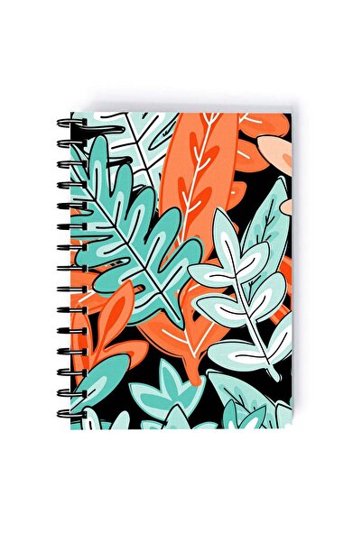 Generic Spiral A5 Notebook Floral Pattern Leaves Orange and Green Aesthetics