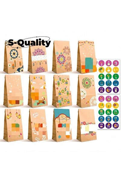 Generic 12pcs Kraft Paper Gift Bags, 12 Different Designs with Stickers, Cand...
