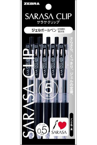 Generic Zebra Sarasa Clip Gel Ballpoint Pen Set - 5 Pieces, Black, 0.5mm
