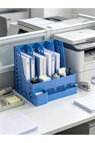 Generic 4-Compartment Desktop File Holder with Pen Holder, Plastic A4 Documen...