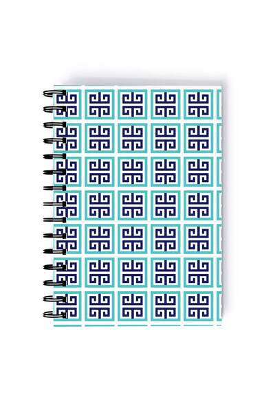 Generic Spiral A5 Notebook Arabic Pattern Blue and Black and Red Aesthetics