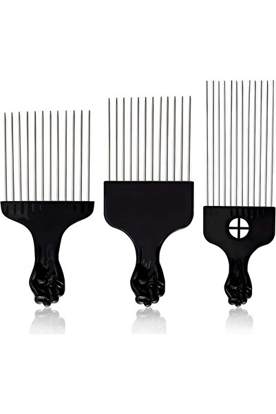 Generic 3-Piece Metal Afro Pick Comb Set, Stainless Steel Wide,Fist Handle De...