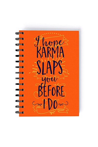 Generic Spiral A5 Notebook Funny Typography Cartoon Karma Quote Orange