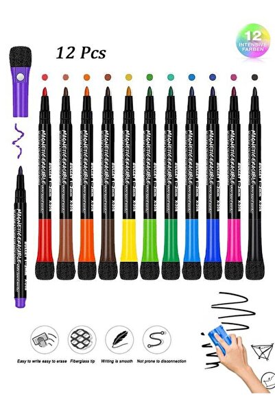 Generic 12 Colors Dry Magnetic Whiteboard Markers with Eraser Cap - Fine Tip ...
