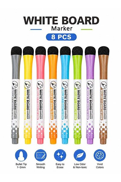 Generic 8 Colors Whiteboard Markers with Built-in Eraser, Dry Erase Marker Pe...