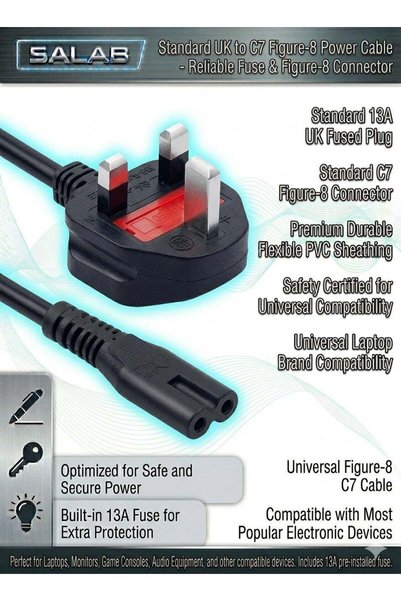 Generic 2 Prong Power (3m) Cable Cord for HP Envy/OfficeJet, Canon Pixma/Maxi...