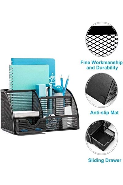 Generic Mesh Desk Organizer with Multiple Compartments – Metal Wire Pen Holde...