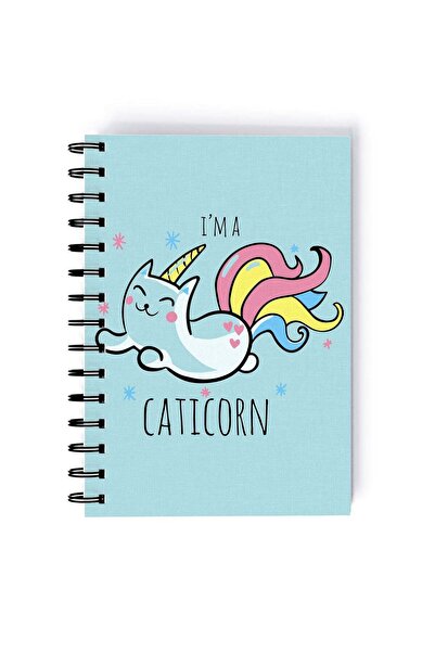 Generic Spiral A5 Notebook Cute Animal Funny Caticorn Blue Aesthetics