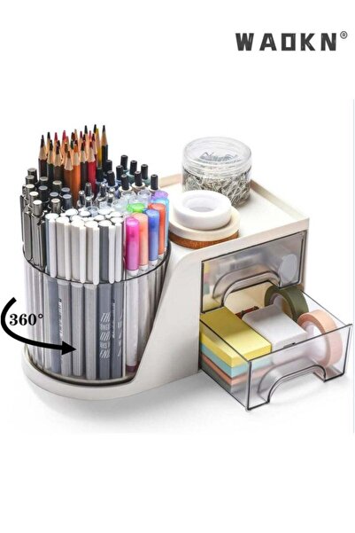 Generic 360° Rotating Desk Organizer with 2 Drawers, Dustproof Stationery Sto...
