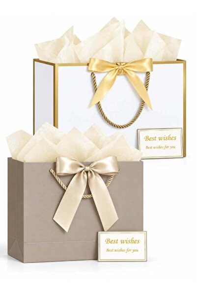 Generic 2-Pack Gift Bags with Ribbon Bows, Handles, Tissue Paper & Greeting C...