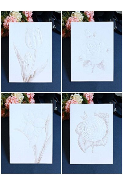 Generic 4 PCS Embossed Floral Greeting Cards with Envelopes – 4 Different Des...