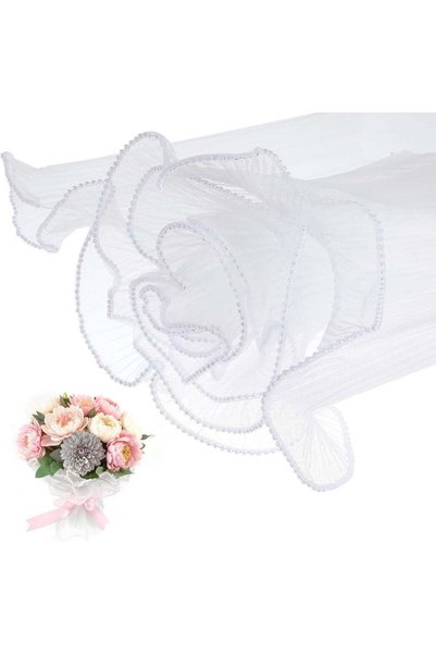 Generic White Pearl Flower Wrapping Mesh Paper, 4 Yards Waterproof Translucen...