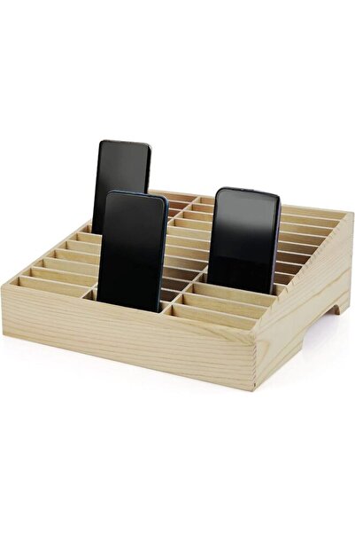 Generic 36 or 24-Grid Wooden Cell Phone Holder Desktop Organizer Storage Box ...