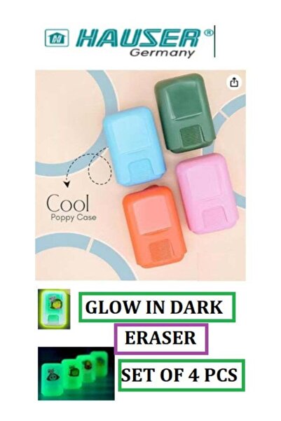 Generic Hauser Pod Erasers – Glow in Dark - Pack Of 4 Soft & Non-Dust Erasers...