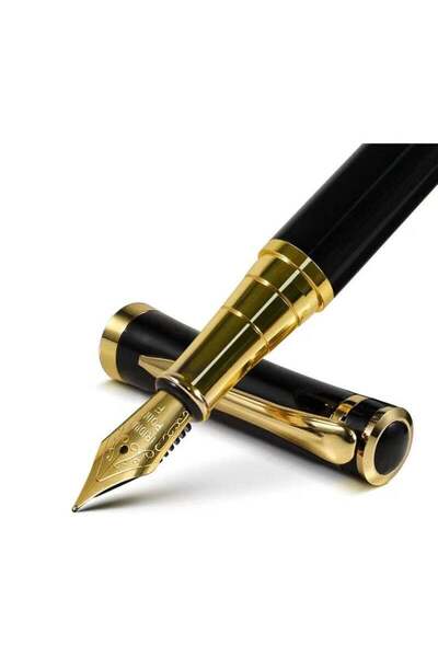 Generic Fountain Pen - Luxury Gold Black Finish, Fine Nib, Smooth Writing, Co...