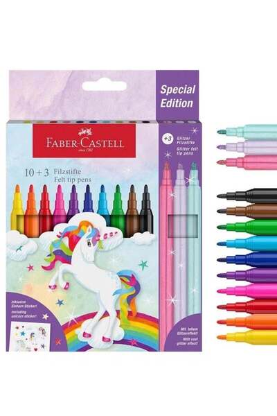 Generic Faber-Castell Felt Tip Colouring Pens Set – 13 Pieces with Unicorn St...
