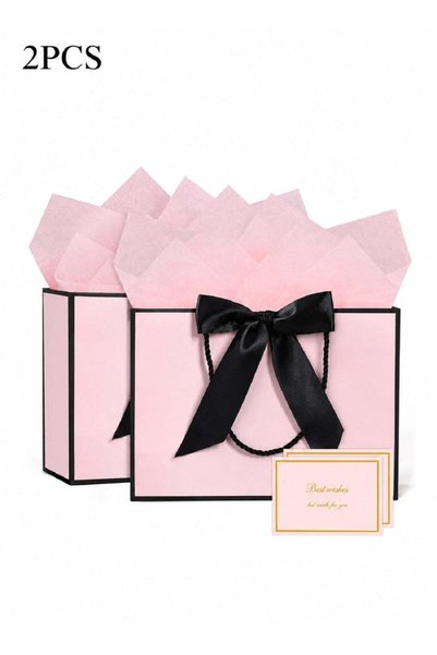 Generic 2 PCS Black Pink Gift Bags with Ribbon, Thick Paper Gift Bags with Gr...