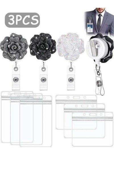 Generic 3 PCS Id Card Badge Holder, Retractable Badge Reels Rose Nurse ID Bad...