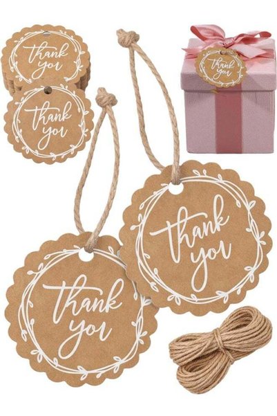 Generic 50 PCS Thank You Tags With String, Round Brown Paper Thankful Gift Ta...