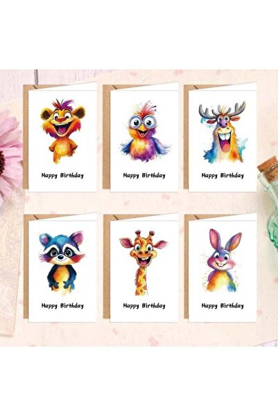 Generic 6PCS Colorful Animal Happy Birthday Cards – Cute Cartoon Animal Greet...