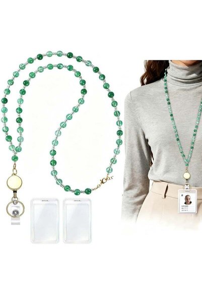 Generic Retractable Beaded ID Lanyard, Crystal Bead Necklace Style Badge Reel...