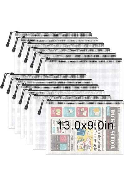 Generic 12 Pcs Zipper Mesh File Bags, 13x9 Inch PVC A4 Size Document Pouches,...