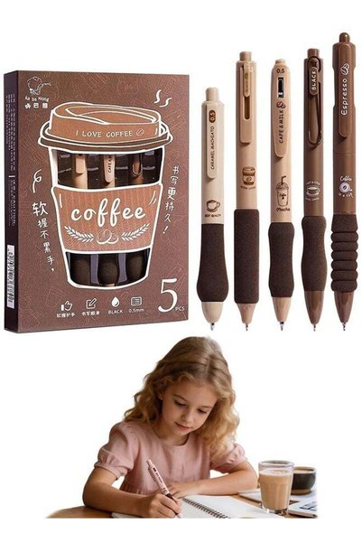 Generic 5PCS Cute Coffee Themed Gel Pens, 0.5mm Fine Tip Quick Dry Black Ink ...